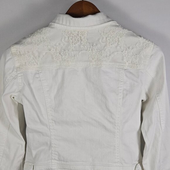 Daytrip White Jean Jacket Womens Size M Lace Back Embellished Boho Streetwear - Picture 3 of 12